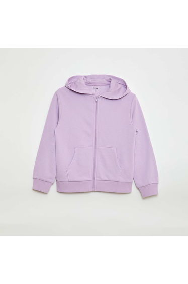 Plain zip-up hooded sweatshirt PURPLE