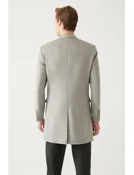 Men's Light Gray Slit Woolen Cachet Comfort Fit Comfort Cut Coat - 4