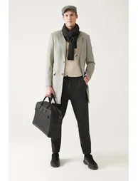 Men's Light Gray Slit Woolen Cachet Comfort Fit Comfort Cut Coat - 1