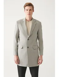 Men's Light Gray Slit Woolen Cachet Comfort Fit Comfort Cut Coat - 2