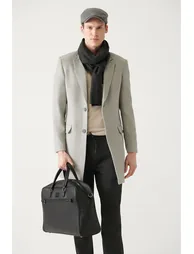 Men's Light Gray Slit Woolen Cachet Comfort Fit Comfort Cut Coat