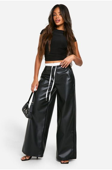 Satin Boxer Waistband Wide Leg Trouser