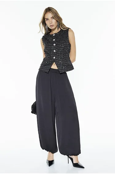 Black Boucle Sleeveless Sequin Waistcoat