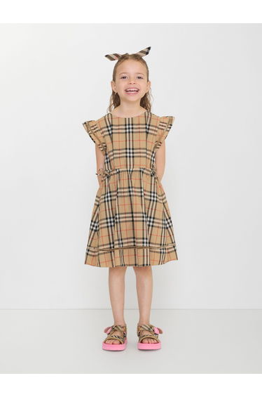 Burberry Girls Adele Check Cotton Dress in Beige