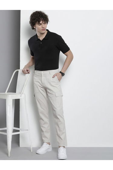 Men Grey Regular Fit Solid Cargo Pants