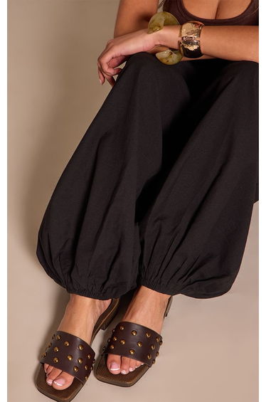 Chocolate Kitten Block Heel Studded Mules