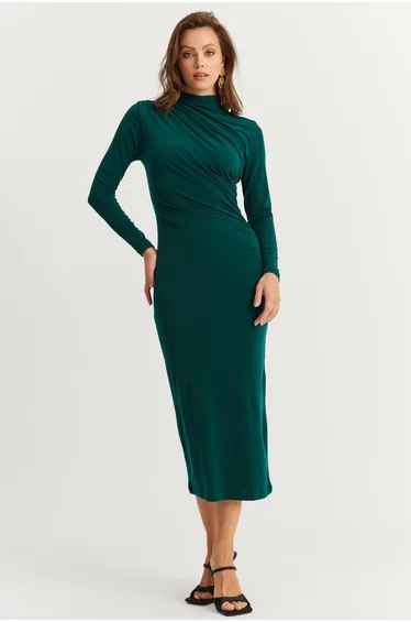 فستان ماكسي بثنيات - أخضر