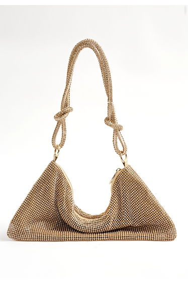 Full Diamond Double String Shoulder Bag in Gold