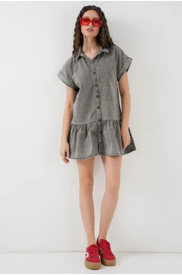 BDART Short Denim Dress with Shirt Collar and Button Detail