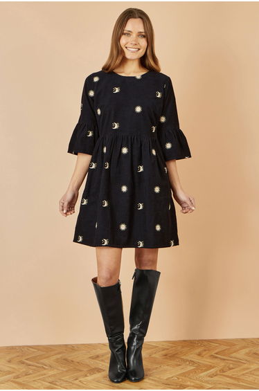 Yumi Black Cosmic Embroidery Cord Tunic Dress