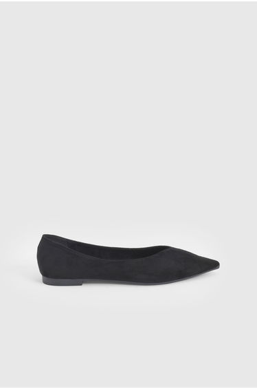 Faith: Tasha Faux Leather Collapsible Black Pointed Flat Ballerinas