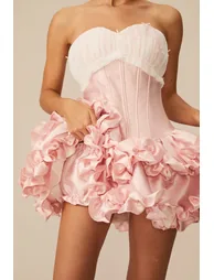 So Loving Pink Ruffled Corset Mini Dress - 4
