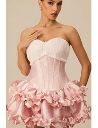So Loving Pink Ruffled Corset Mini Dress - 8