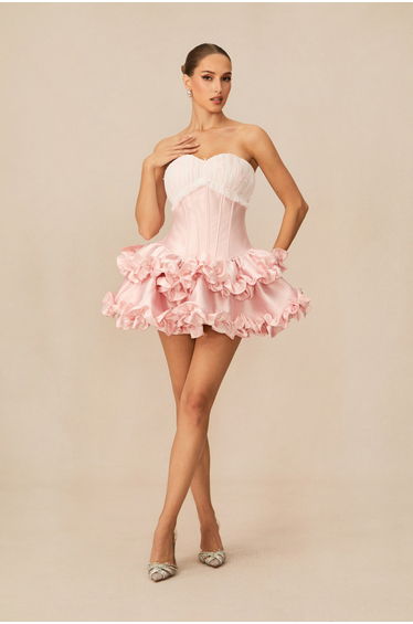 So Loving Pink Ruffled Corset Mini Dress