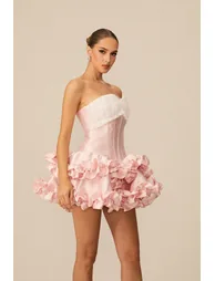 So Loving Pink Ruffled Corset Mini Dress - 1