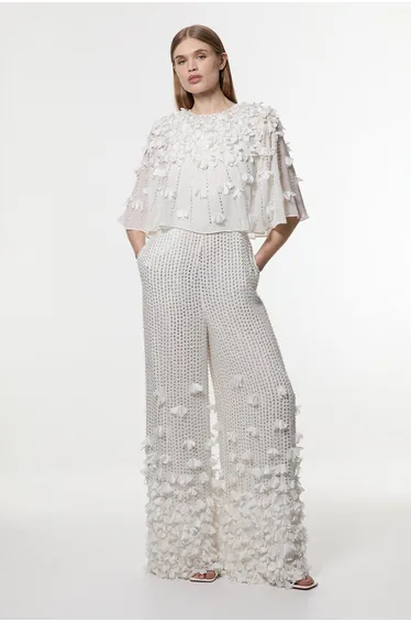 Crystal Applique Angel Sleeve Woven Jumpsuit