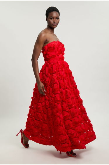 Textured Rosette Prom Maxi Dress
