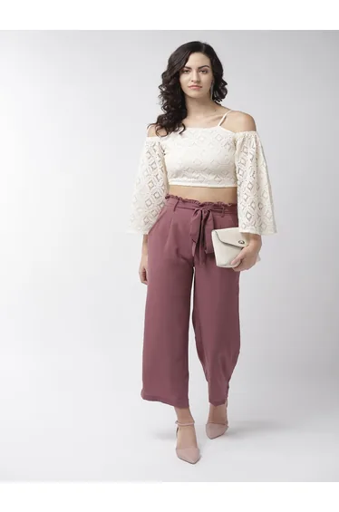 Mauve High Rise Trousers with Tie-Up Waist