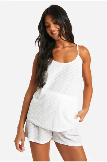 Maternity Daisy Broderie Cami And Short Pyjama Set - white