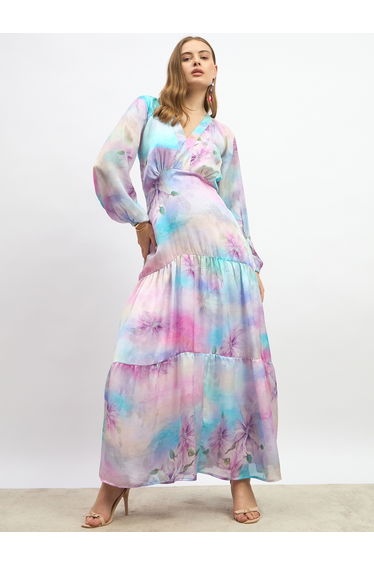 Floral Print Long Sleeves Mermaid Maxi Dress