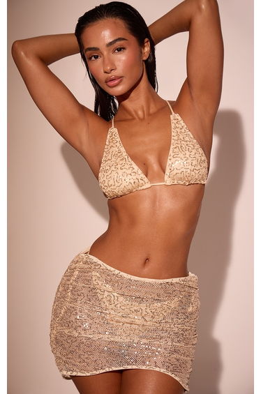 Gold Sequin Mini Beach Skirt
