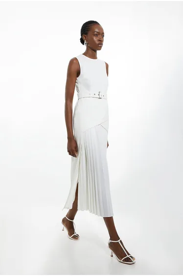 Ponte And Georgette Jersey Pleated Maxi Dress