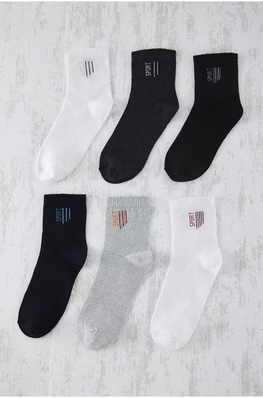 Multicolor Unisex 6 Pack College/Medium/Tennis Cotton Sports Socks