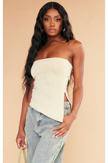 Stone Contour Slinky Bandeau Asymmetric Split Hem Longline Top