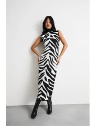 Animal Zebra Jaquard Knitted Midi Dress