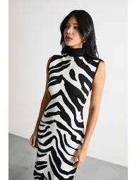 Animal Zebra Jaquard Knitted Midi Dress - 3