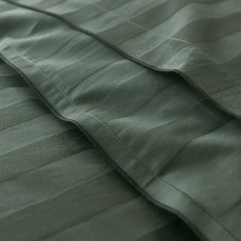 Victor Striped 100% Washed Cotton Satin 300 Thread Count Flat Sheet - 5