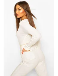 Rib Know Crew Neck Long Sleeve Top - cream - 1