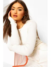 Rib Know Crew Neck Long Sleeve Top - cream