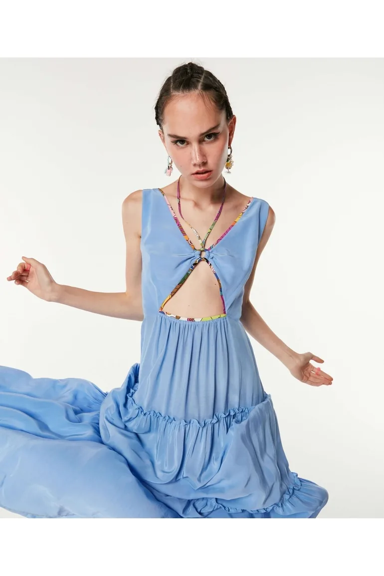 Blue A-Line Maxi Smock Dress - 2