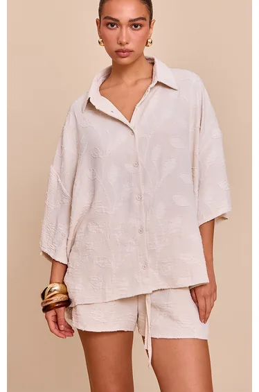 Cream Embroidered Floral Floaty Shorts