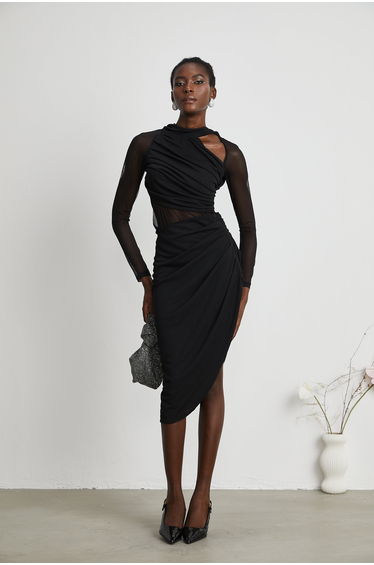 Clarisse semi-sheer ruched midi dress