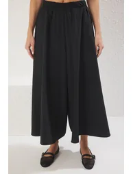 Black Skirt Look Matte Texture Wide Leg Extra Wide Leg Elastic Waist Trousers - 2