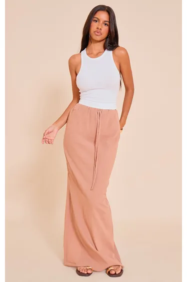 Petite Rust Linen Look Maxi Skirt