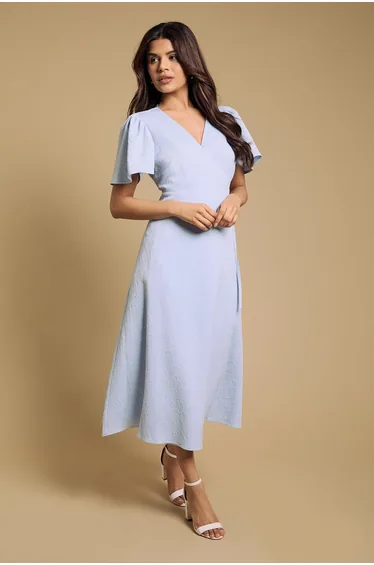 Petite Flutter Sleeve Wrap Midi Dress