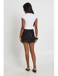 Beaded Sequin Mini Skirt - black - 1
