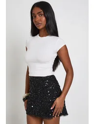 Beaded Sequin Mini Skirt - black - 3