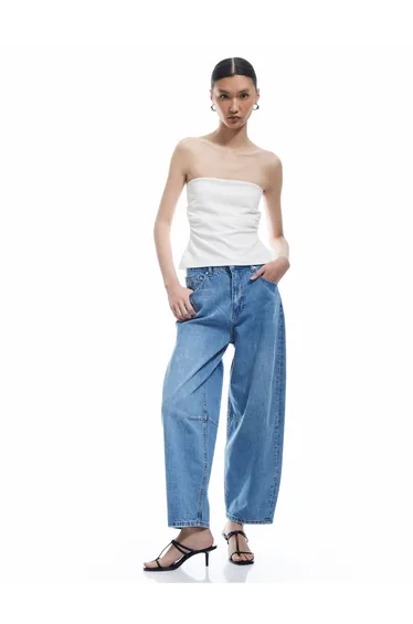 بنطلون جينز قطن بشكل إسطواني بأزرار