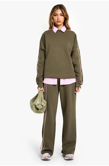 Stripe Detail Straight Leg Jogger - olive