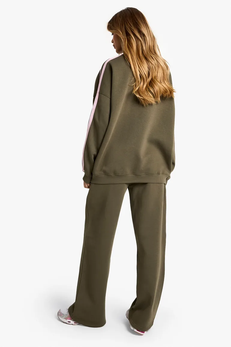 Stripe Detail Straight Leg Jogger - olive - 2