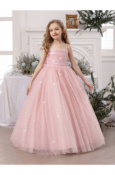 Girls Bow Detail Embellished Maxi Dress