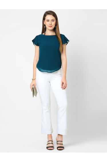 Regular Fit Frill Sleeve Round Neck Top