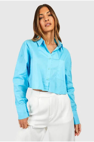 Boxy Cropped Shirt - aqua