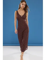 Brown Fitted/Body Fitted Polka Dot Bow Maxi Tulle Stretch Knit Dress - 1