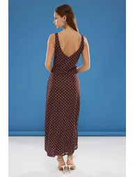Brown Fitted/Body Fitted Polka Dot Bow Maxi Tulle Stretch Knit Dress - 4
