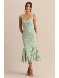 Melia | Sage Lace Scoop-Neck Midi Dress - 3